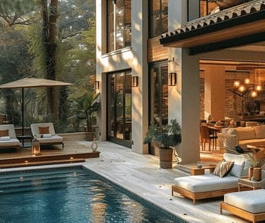 Casa com deck e piscina de borda infinita